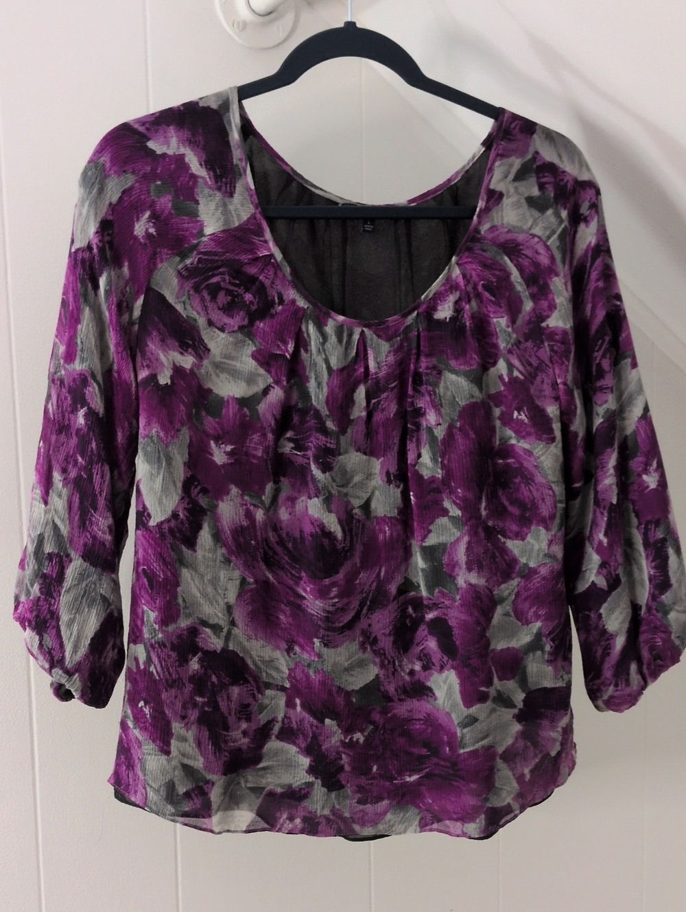 Anne Klein Purple Floral Scoop Neck Blouse